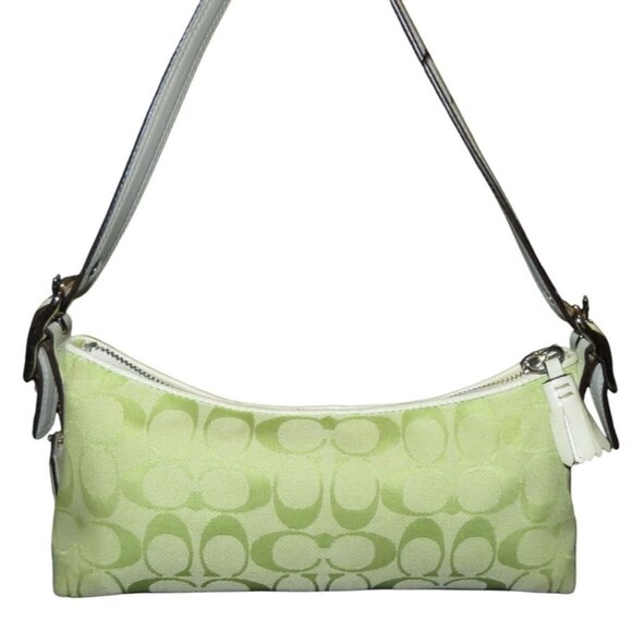 Coach Handbags - COACH 2005 Signature Baguette Hampton East West Semi Demi Hand Bag in Lime Green